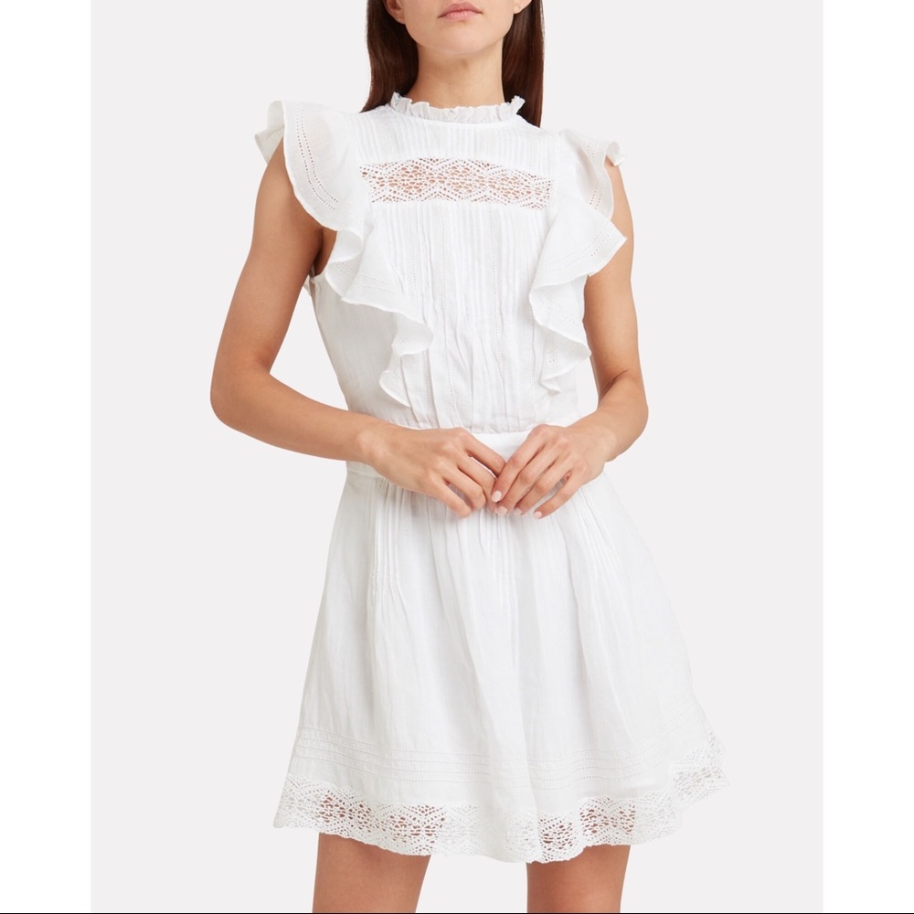 FRAME Pin-tuck Ruffle Crochet Lace Voile Dress S - Picture 6 of 15